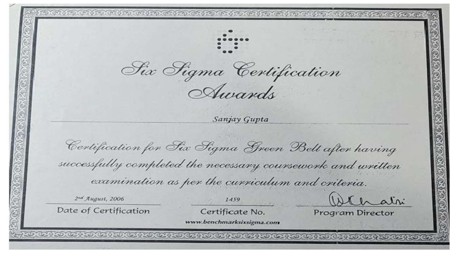 Six Sigma Green Belt Certification, Sunjjoy Gupta